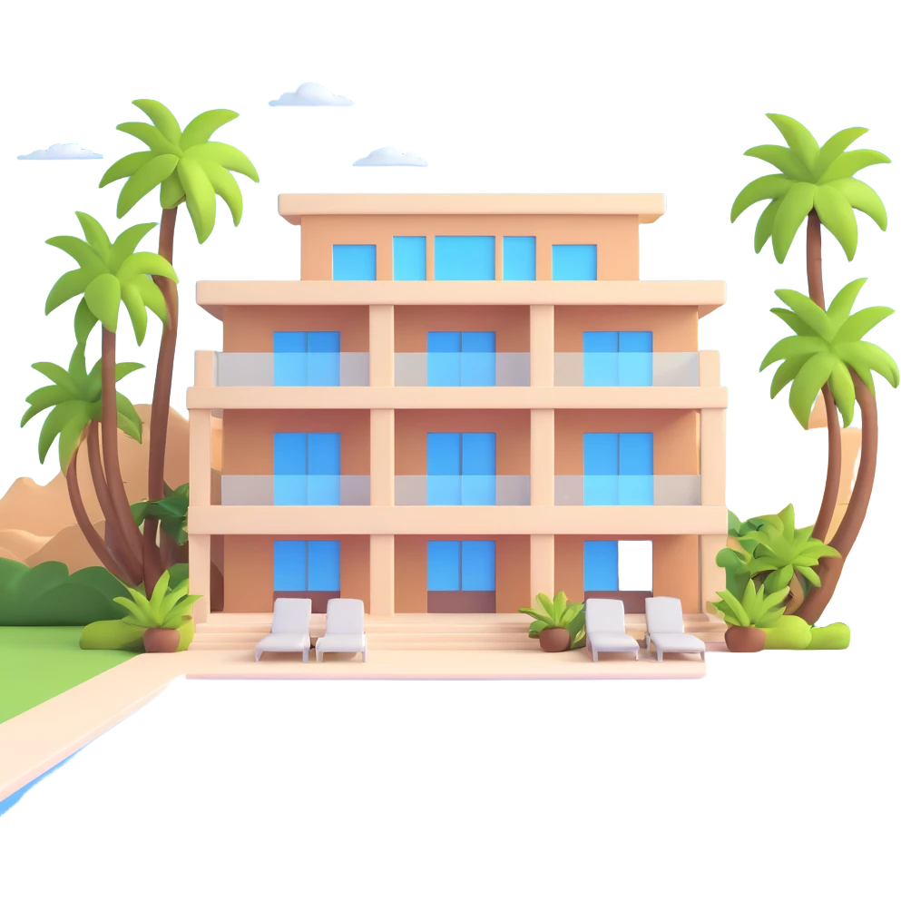 modern mansion with pool and palm trees emoji