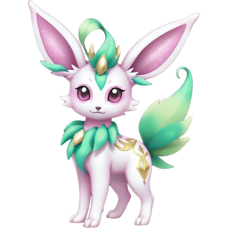 Shiny Cool Sparkly Cute Ethereal Leafeon-Sylveon-Fakemon-hybrid-fusion- full body emoji