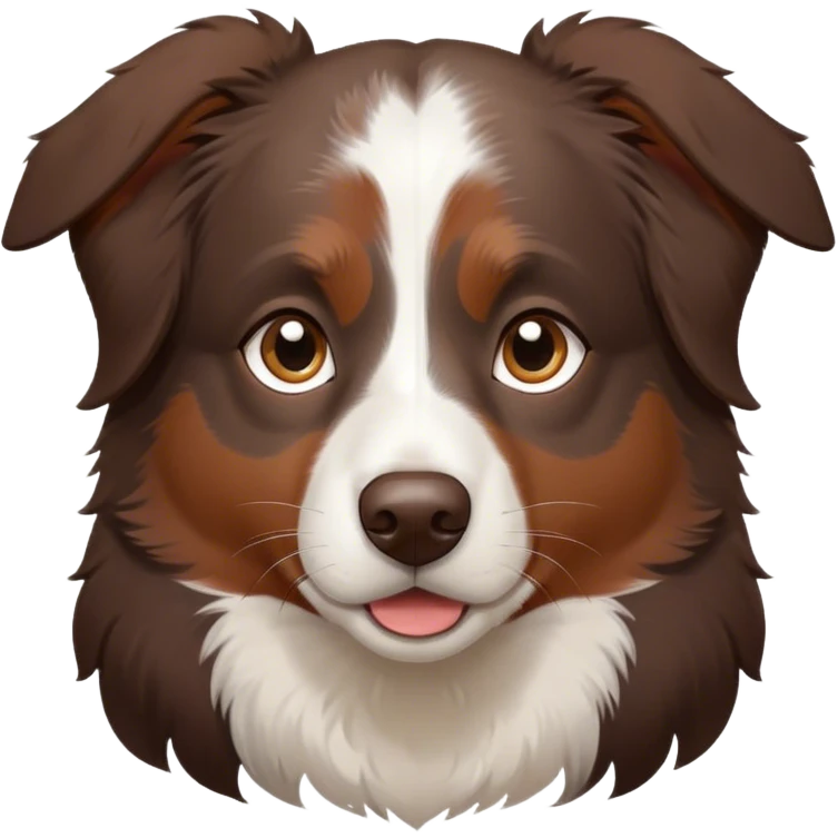 Dark Brown mini Australian shepherd with no light brown with white in middle of forehead and some white on nose with small brown spots emoji