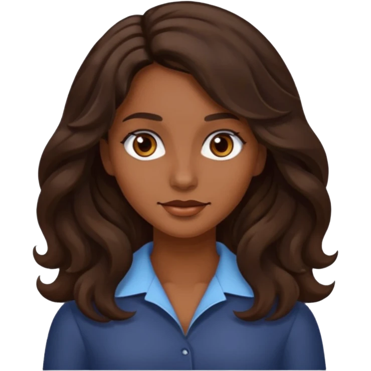 mujer trigueña oscura ,  pelo ondulado,  pelo largo  color marron oscuro, ojos marrones oscuros emoji