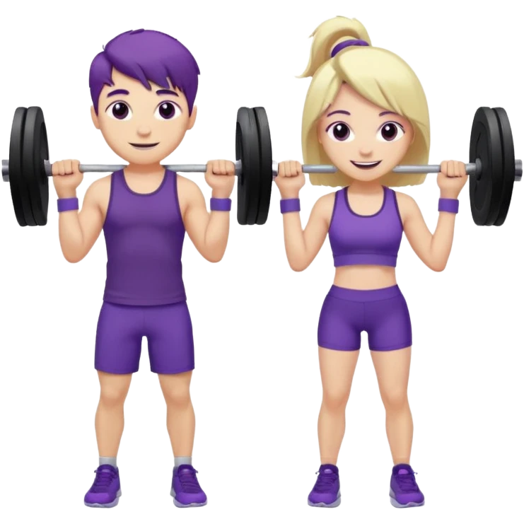 cute blonde boy smiling and lifting weights with pale girlfriend with dark purple hair emoji