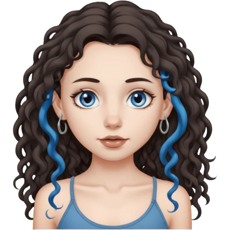 naked white skined girl with long littlebit curly hair dark brown hair and septum piercing  with beautifull skinny body  mid size breast and beautiful gray blue eyes emoji