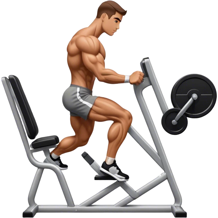 side-view bodybuilder using gym calf-raise machine emoji