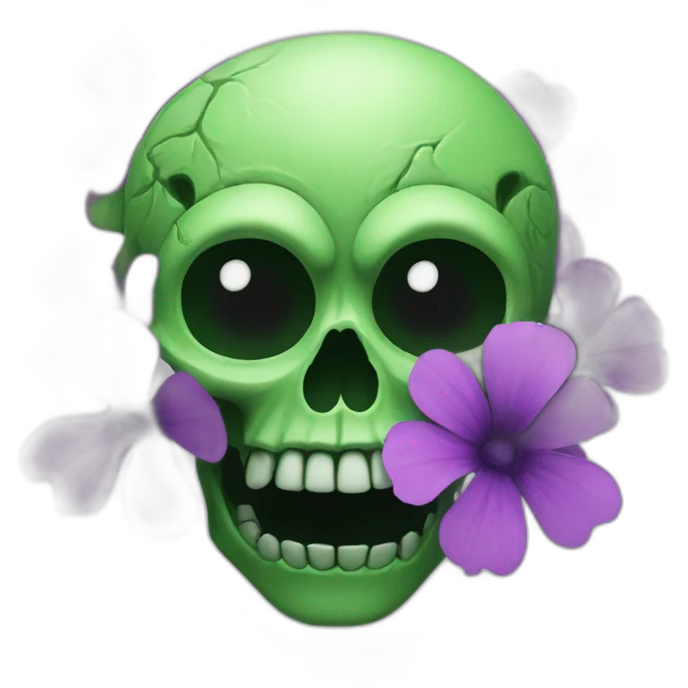 Green skull with purple flower coming out from eye socket emoji