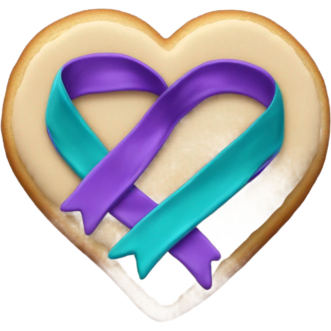 Cookie heart with teal purple awareness ribbon emoji