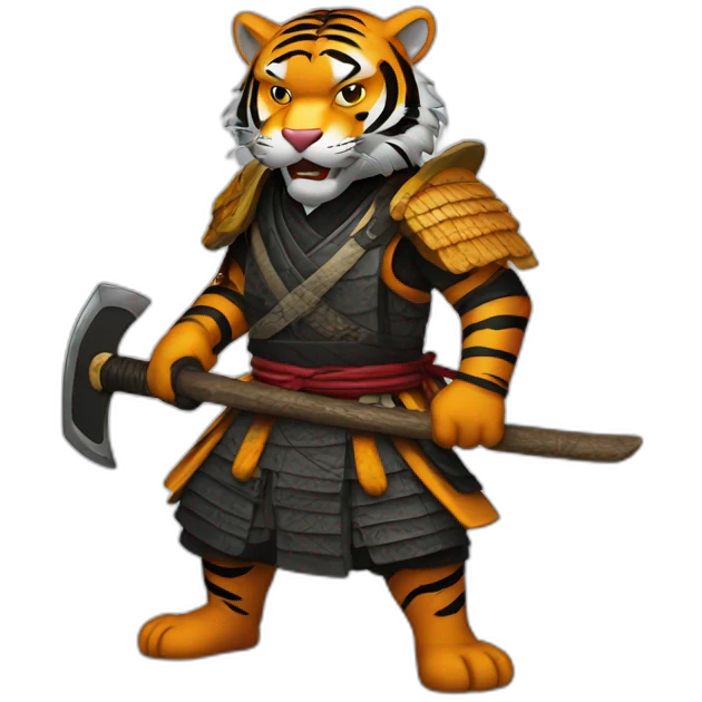 Tiger samurai holding axe emoji