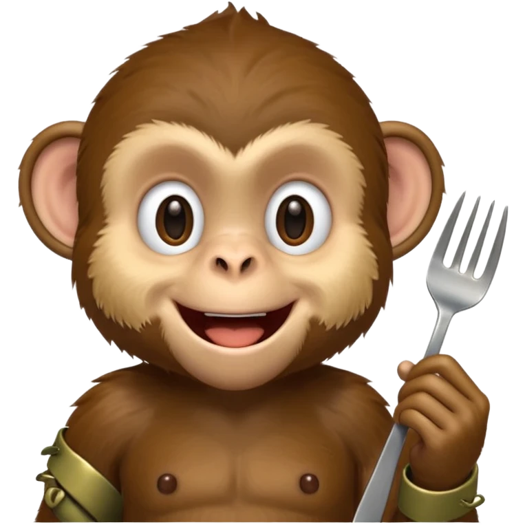 happy monkey holding a fork in his hand emoji