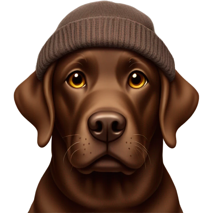 Chocolate Labrador wearing a beanie in the snow emoji