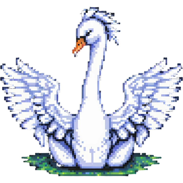 swan flying with wings extended in pixel art style emoji