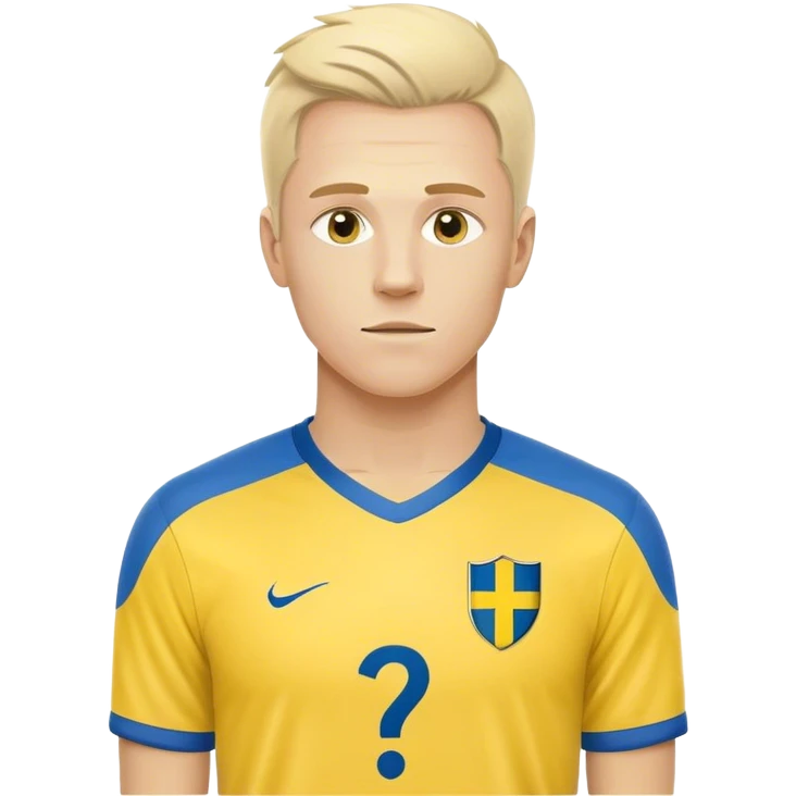 Swedish male soccer player with question mark on the right corner with yellow and blue clothes and with the Swedish flag on the chest with the text football icon  emoji