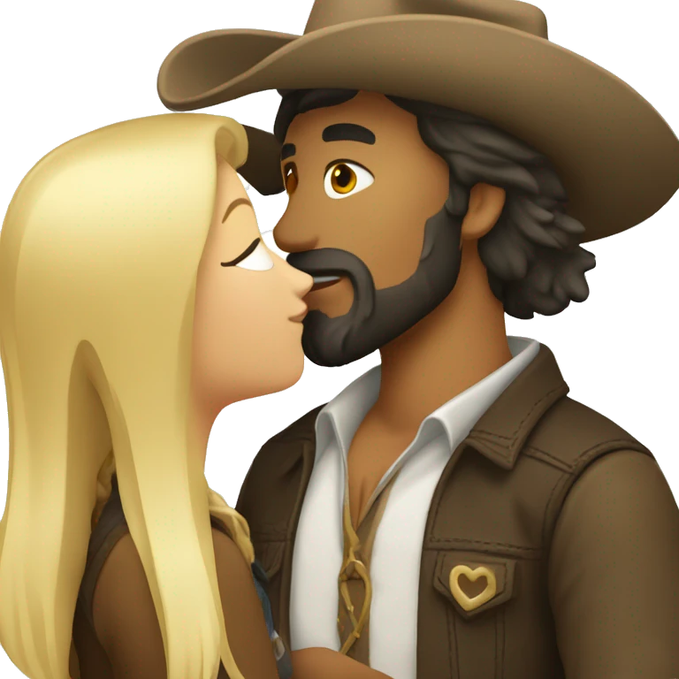 Dark hair cowboy with beard kissing a blond hair woman emoji