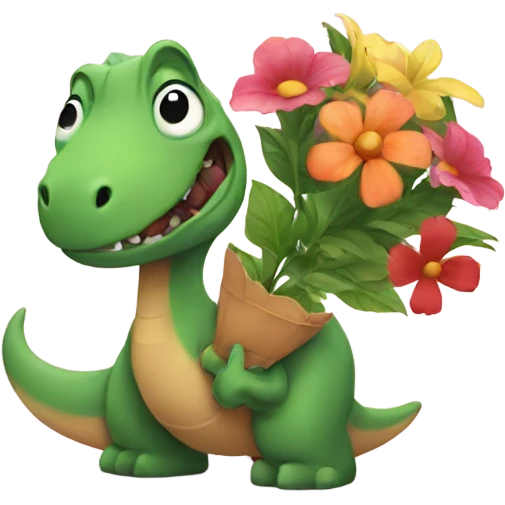 Dinosaur holding flowers emoji