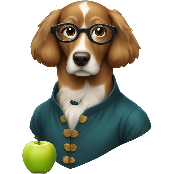 Isaac Newton as a Dog with an apple and glasses emoji