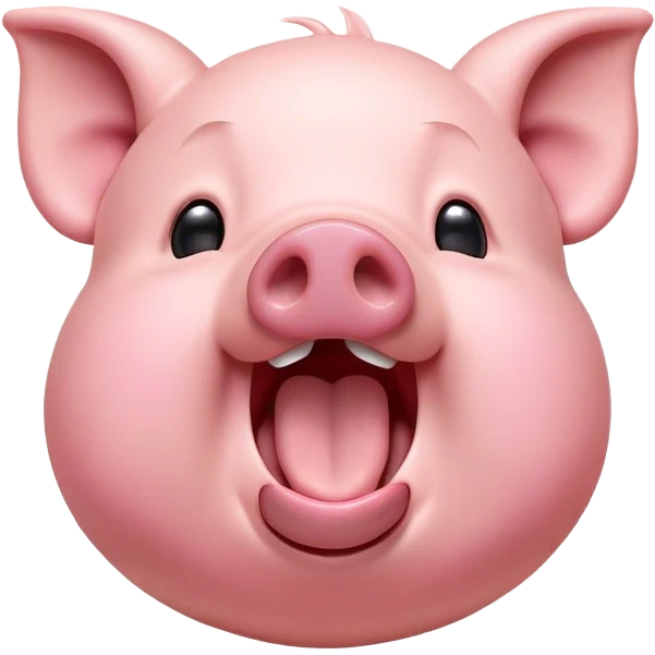Cinematic Cute Yawning Pig Portrait Emoji, Head tilted slightly with a dramatic, wide-open yawn, showcasing a soft, smooth rosy-pink hide with droopy ears, round beady eyes barely open in drowsy contentment, Simplified yet irresistibly adorable features, highly detailed, glowing with a soft, cozy glow, high shine, relaxed yet expressive, stylized with a touch of whimsical charm, bright and endearing, soft glowing outline, capturing the essence of a sleepy yet affectionate pig, so drowsy it feels like it could stretch out of the screen and curl up for a nap! emoji