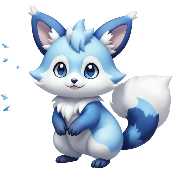 Shiny White Pastel Snowy Icy Sparkly Cute Furret-Meowstic-Zangoose-Hybrid (Full body) with snow and snowflakes and glitters effects aesthetic emoji