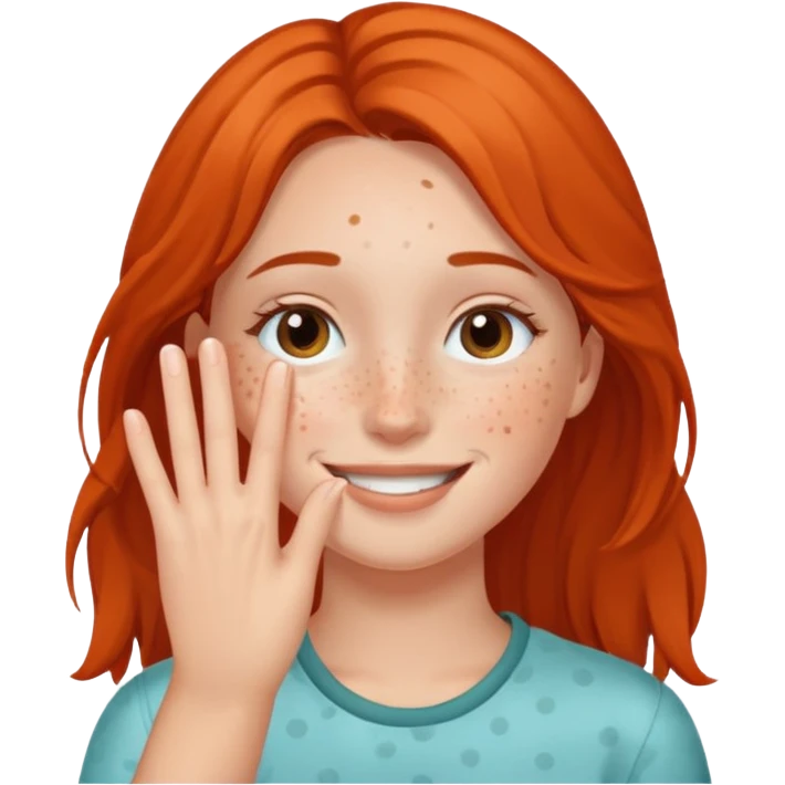 Привет, изобрази мне стикер где девочка прикрывает лицо одной рукой и улыбается emoji