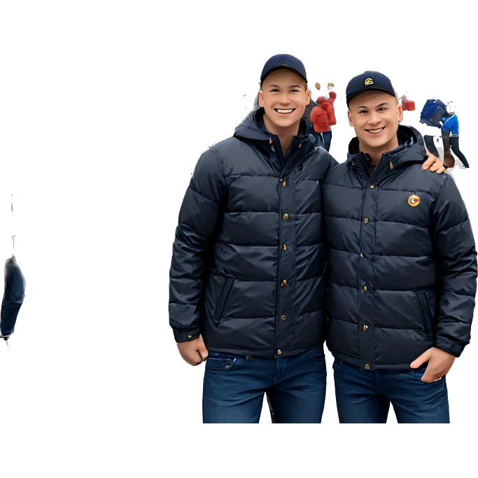 boys enjoying outdoors in jackets emoji