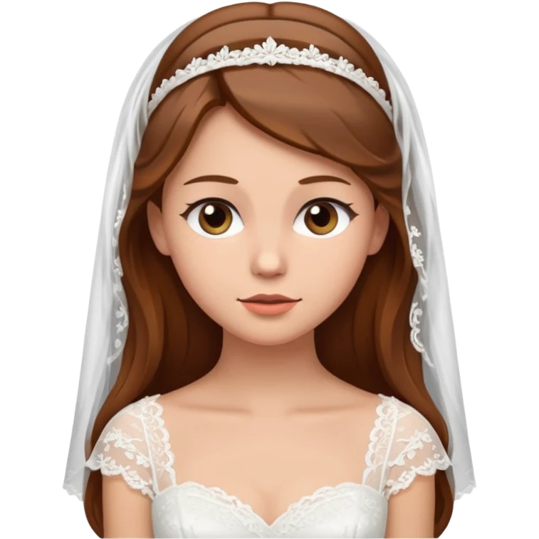 brown-haired bride in a white wedding dress and veil, curious expression, emoji