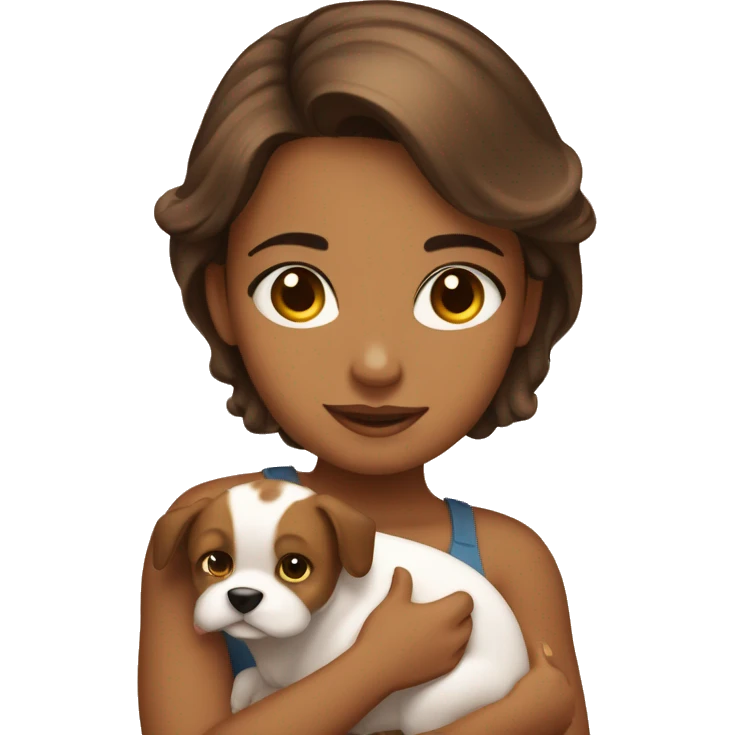 Pretty tanned girl with brown hair and a puppy  emoji