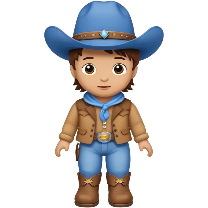 A soft plush baby cowboy doll with a blue hat and tiny boots emoji