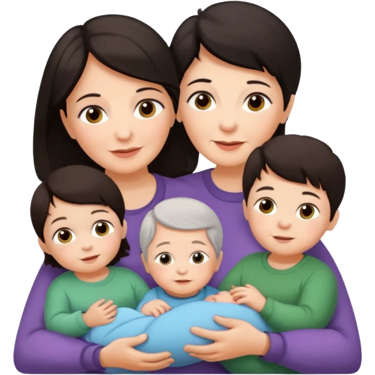 Alte Frau dunkles Haar mit Enkeln Kleinkind Mädchen 2 Babys Mädchen und Junge emoji