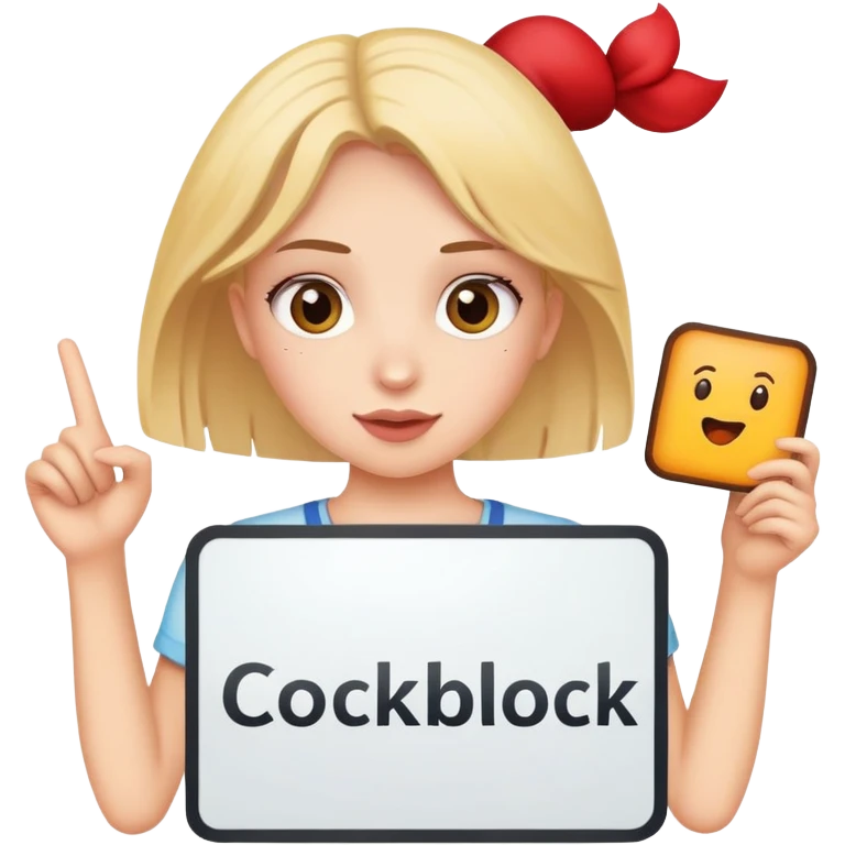 girl holding up sign that says cockblock emoji