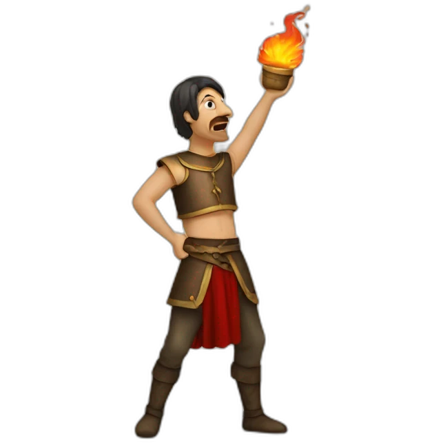 medieval fire eater acting for audience, torso, without the audience emoji