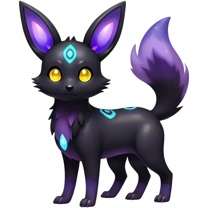 Shiny Exotic Colorful Excessive Mysterious Umbreon-Poochyena-Pokémon-Fakémon-hybrid-creature (full body) emoji
