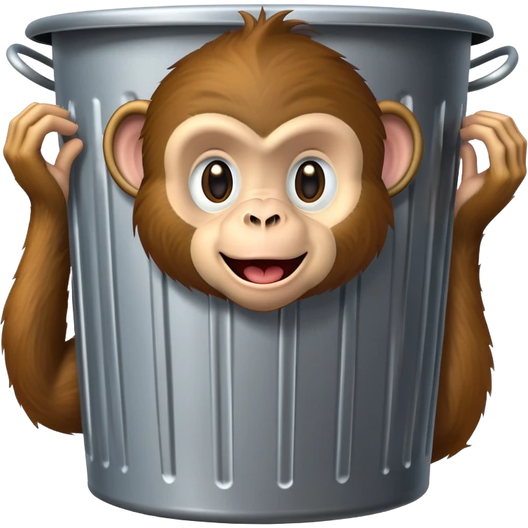 silly monkey in a trash can, making a funny face emoji