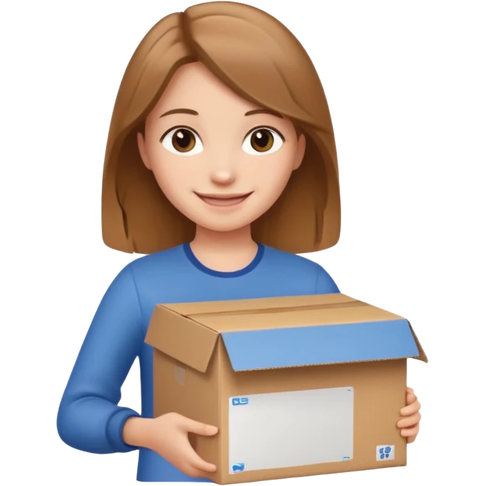 Smiling girl holding a box in her hand emoji