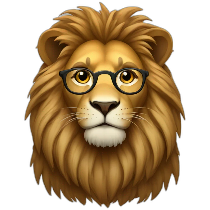 Lion sitting with spectacle emoji