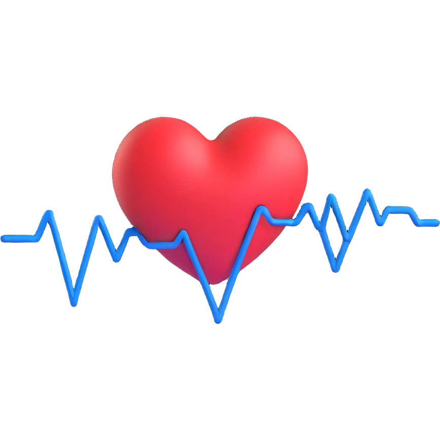 3D heart with blue and red ECG pulse line emoji