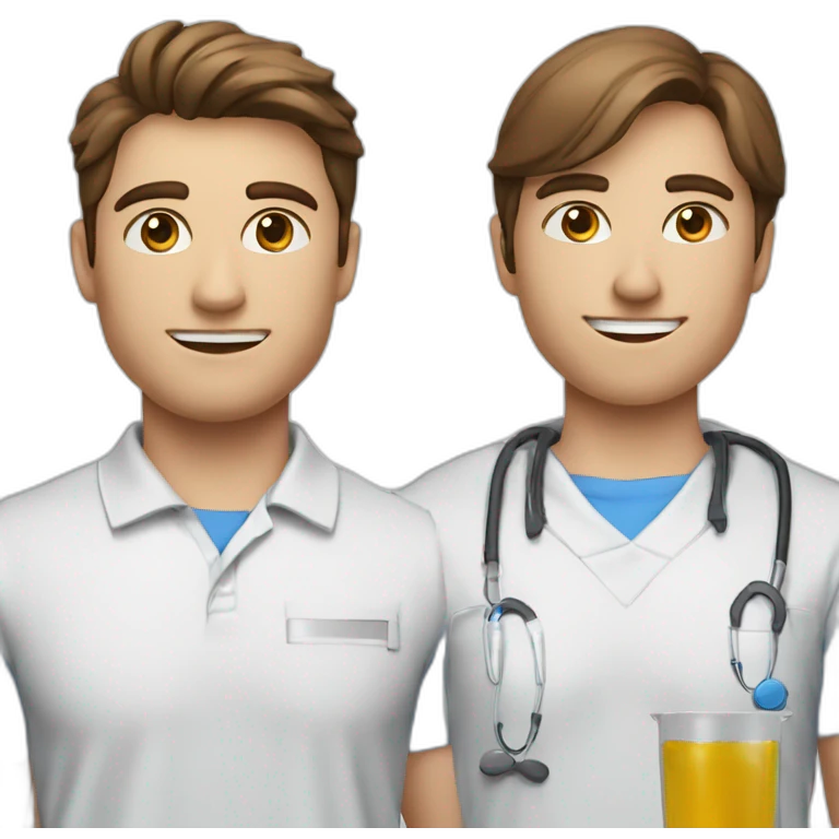 A good looking brown hair, bleu eye with a squared jaw physiotherapist with a polo emoji