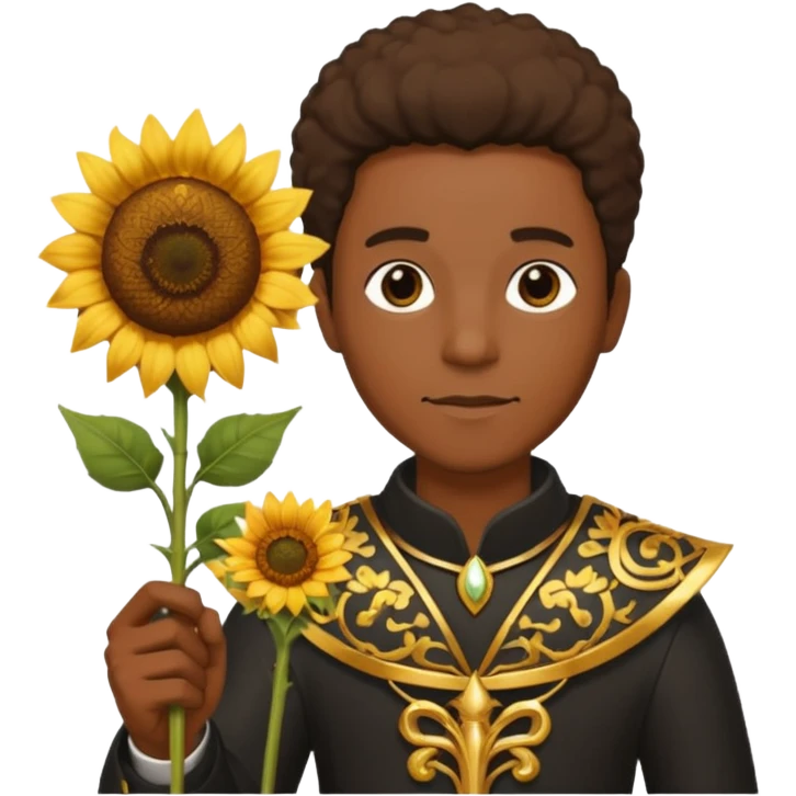 black man with sunflower, scepter emoji