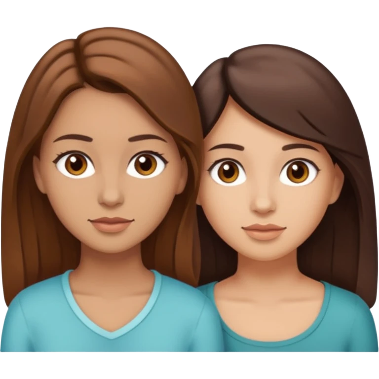 two sisters in their twenties; one has a slightly lighter complexion with lighter skin, brown eyes, and brown hair while the other is slightly tanner, brown eyes, and dark brown hair emoji