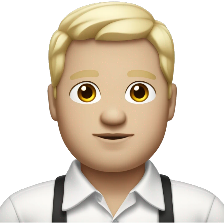 Chubby white-skinned man with straight black hair, wearing a white dress shirt. emoji