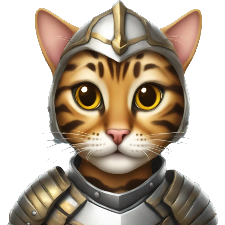 Bengal cat wearing a shiny armor holding a sord emoji