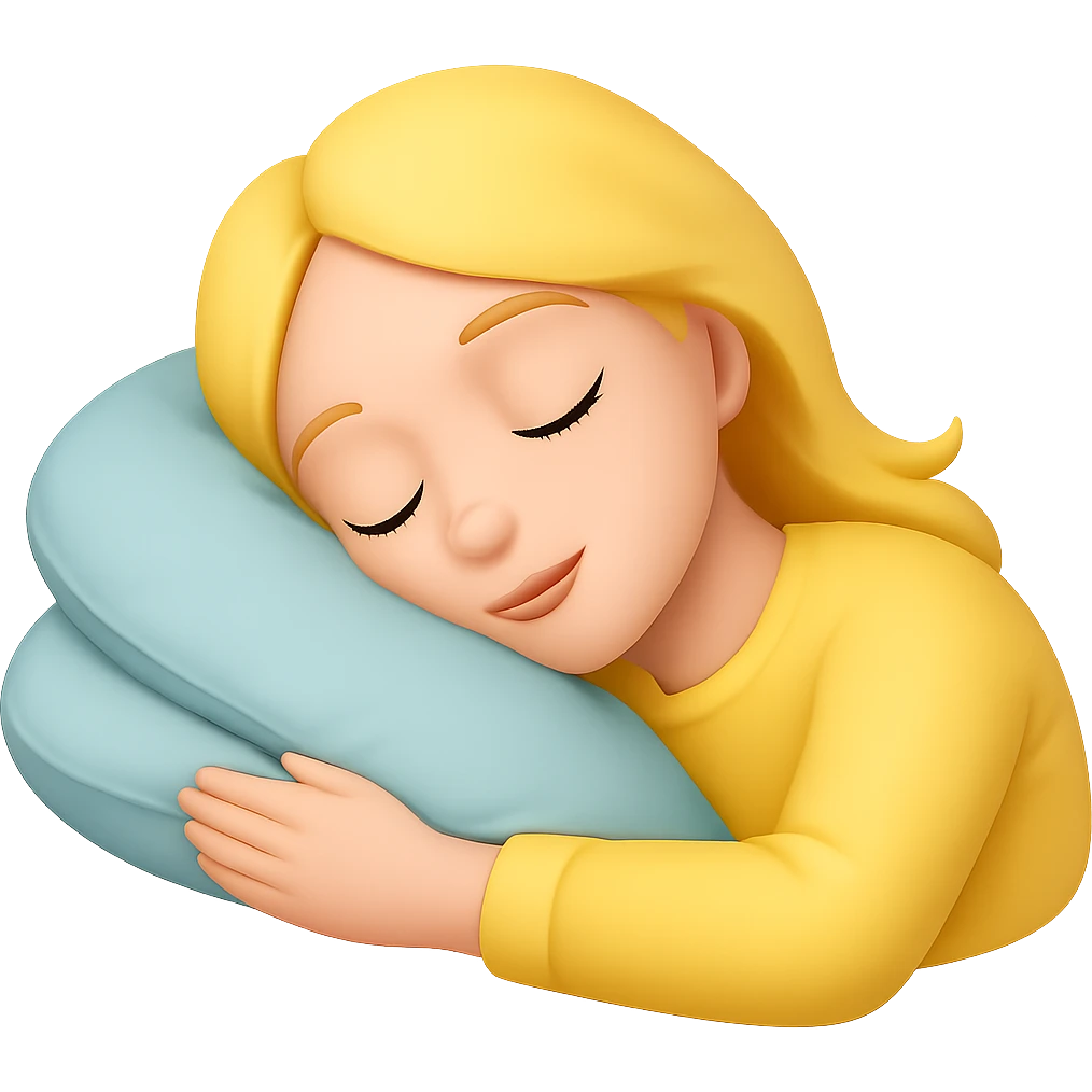 Create an image of a woman with blond hair wearing yellow pajamas, classic emoji style, sleeping on her side, with no background. The style should resemble classic emoji style. emoji