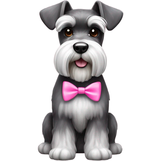 a salt and pepper miniature schnauzer with a pink bow emoji
