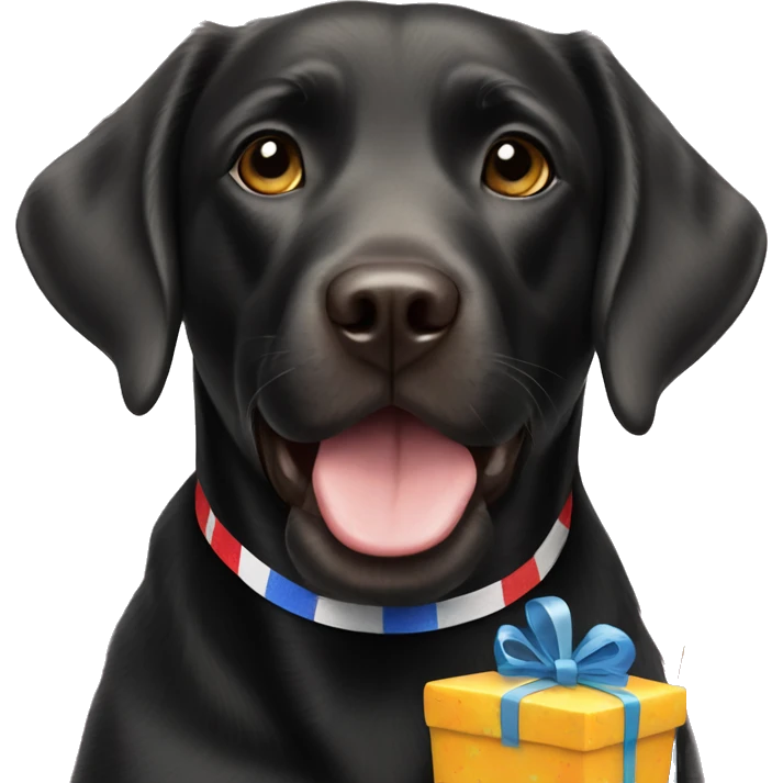 Black Labrador with happy birthday flag emoji