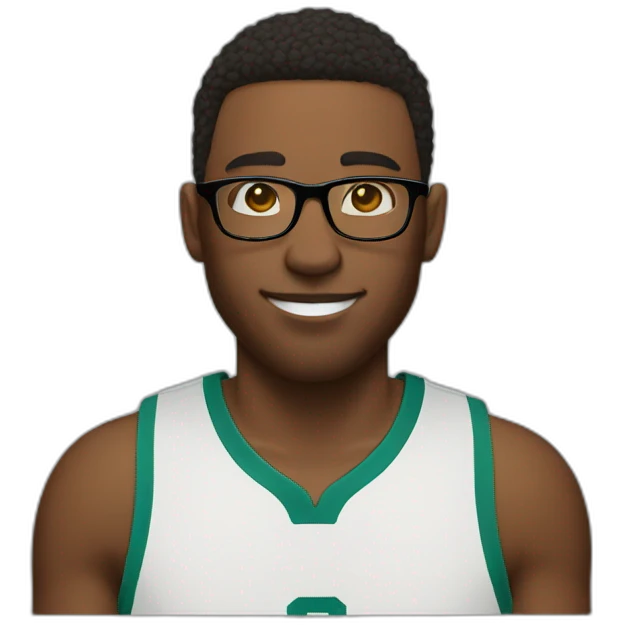 Tall basketball player with short hair and glasses emoji