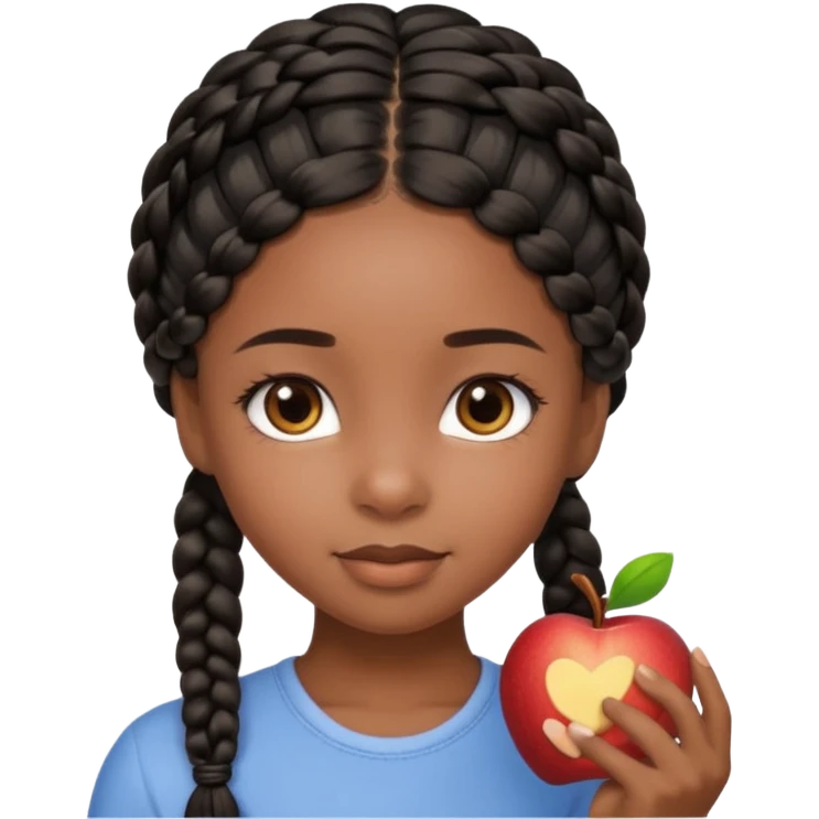 cute black girl with black braided hair and gentle brown eyes, face only, highly detailed and appealing, Apple emoji style emoji