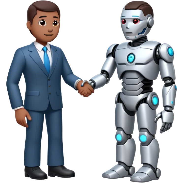 cyborg doing a handshake with business man emoji