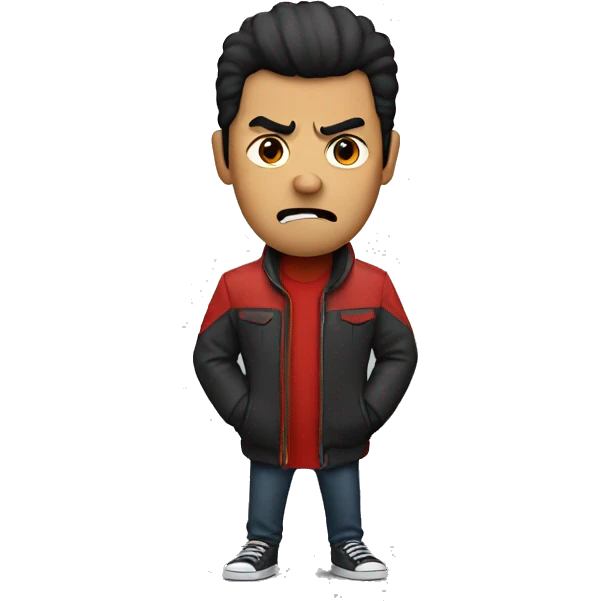 angry red man with short black hair and a red jacket emoji