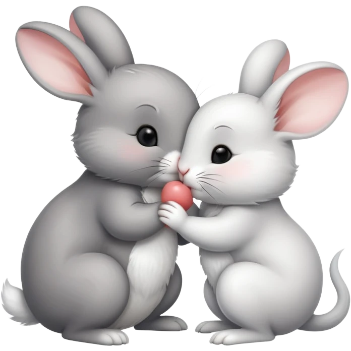 A cute white bunny kissing a cute mouse on the cheek emoji