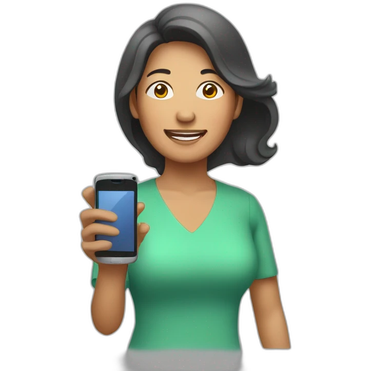 Pilipino middle aged woman holding a phone emoji