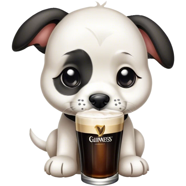 Black and white puppy drinking a Guinness  emoji