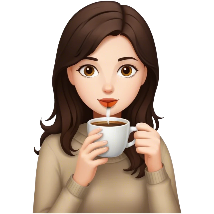 brunette girl drinks coffee emoji