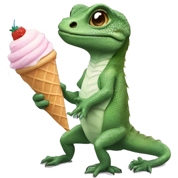 A lizard eating ice cream cone emoji