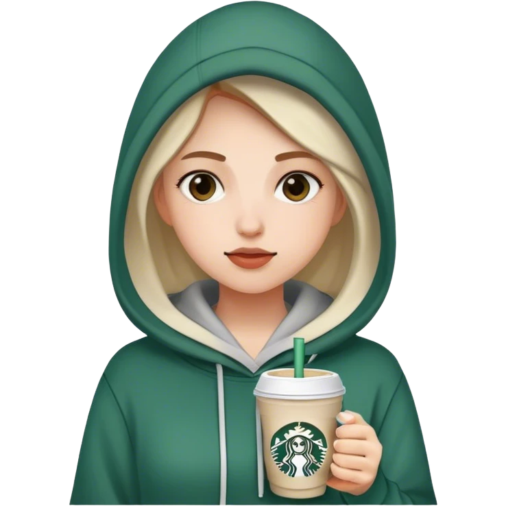 A girl wearing a hoodie and drink Starbucks emoji